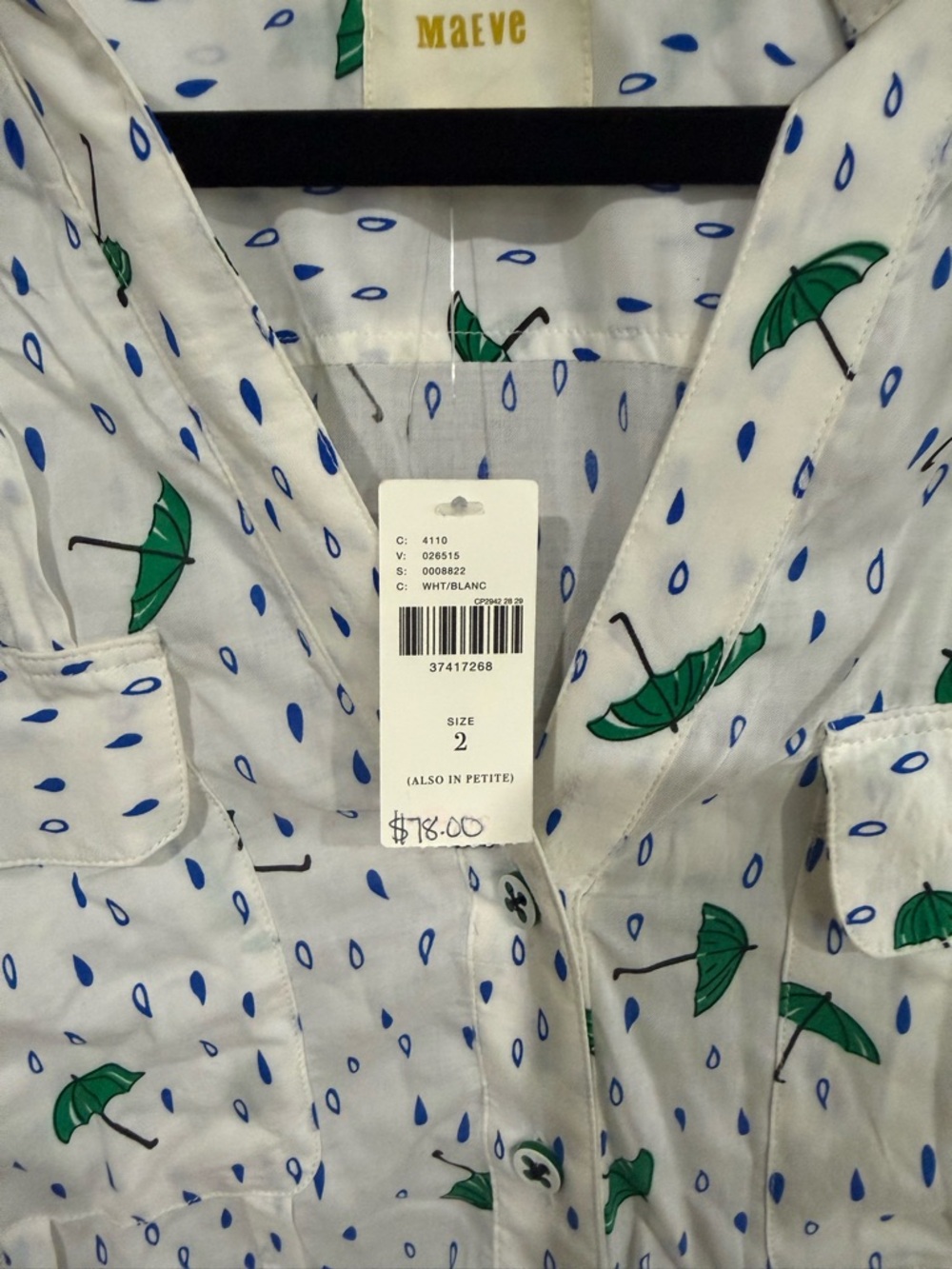 Maeve Anthropologie Umbrella Print Button Down Blouse Size 2 - Picture 5 of 11
